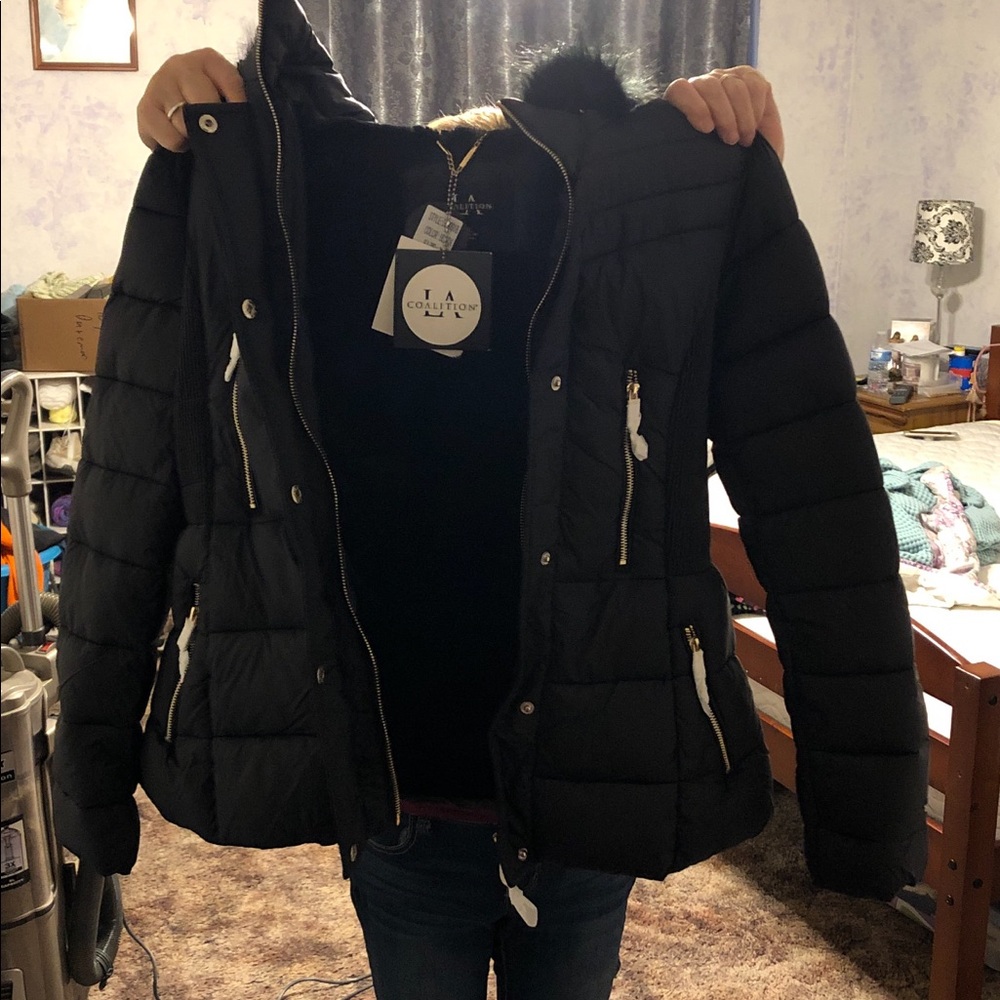 Brand new with tags black fur hood coat